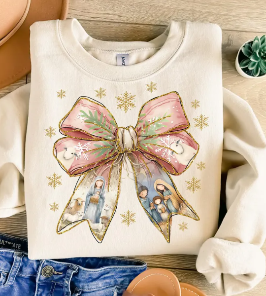 Coquette bow Nativity scene