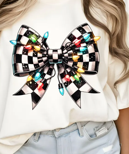 Coquette checkered bow with lights