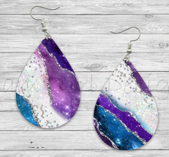 Blue and purple marble sparkle earrings