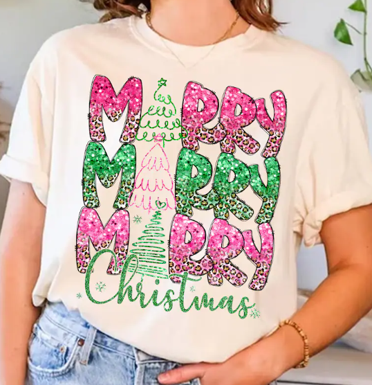 Merry with pink and green trees