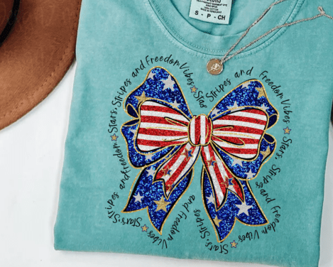 Red White Blue glitter bow Shirt
