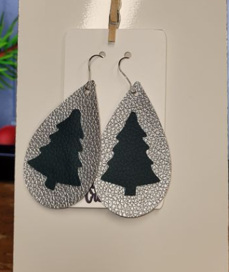 Christmas trees on silver background earrings