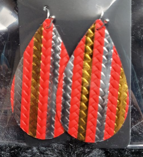 Silver Gold Red stripe earrings