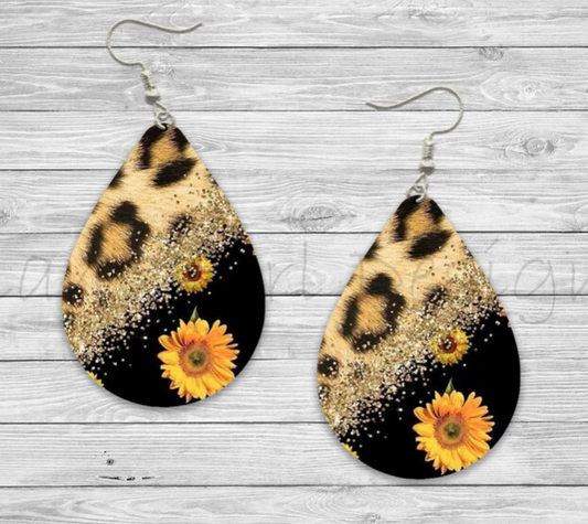 Sunflower leopard glitter earrings