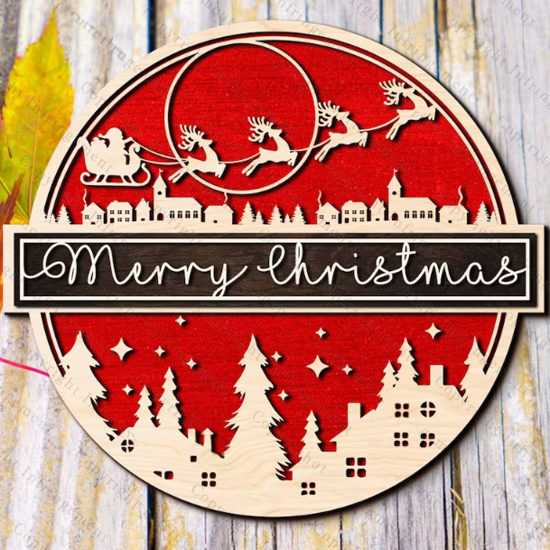 Merry Christmas with sleigh