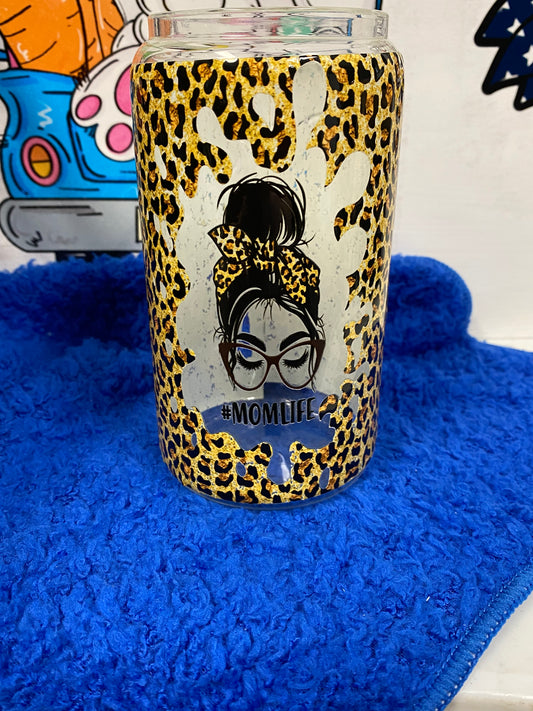 Mom life leopard glass