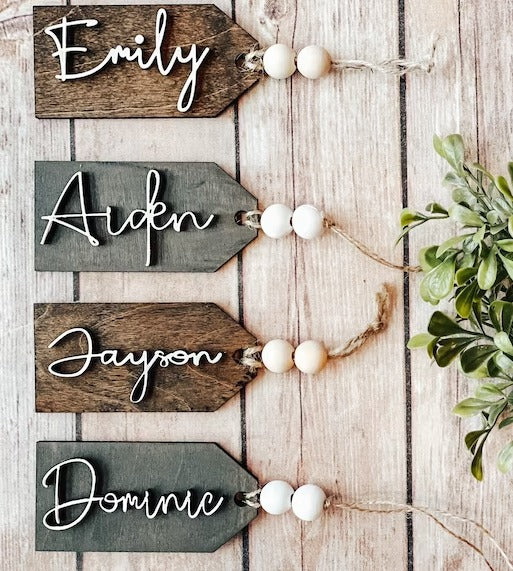 Layered tag shaped name ornaments