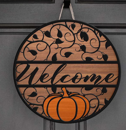 Welcome with pumpkin and vines